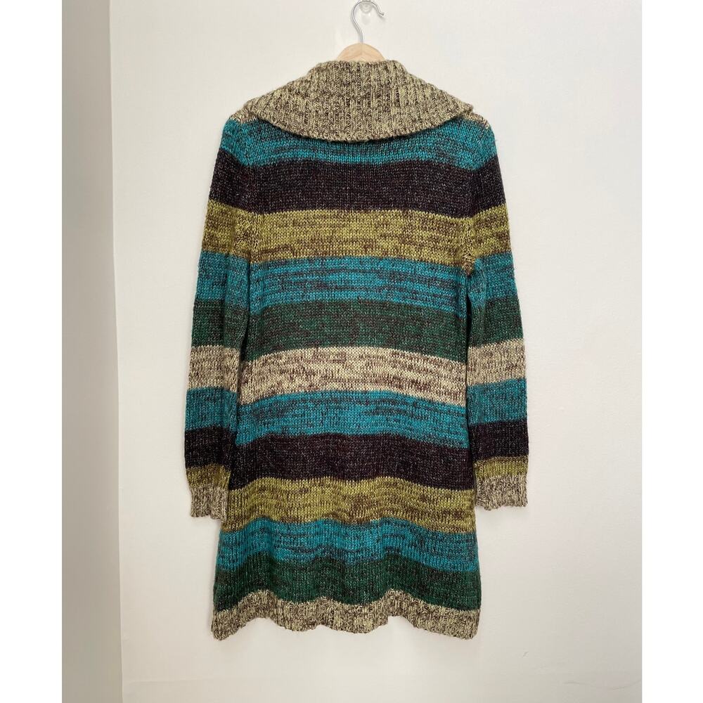 y2k JohnPaulRichard Striped Cardigan Sweater Womens L Green Button-Front Duster - Picture 2 of 16
